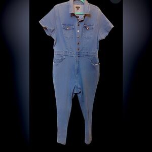 COPY - One piece button up with zipper blue, jean denim outfit